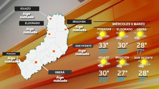 Tiempo bueno y caluroso para este miércoles en Misiones.