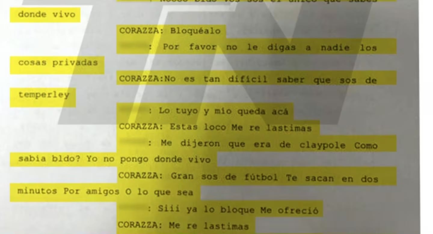 Chats de Marcelo Corazza que fueron presentados ante la Justicia.