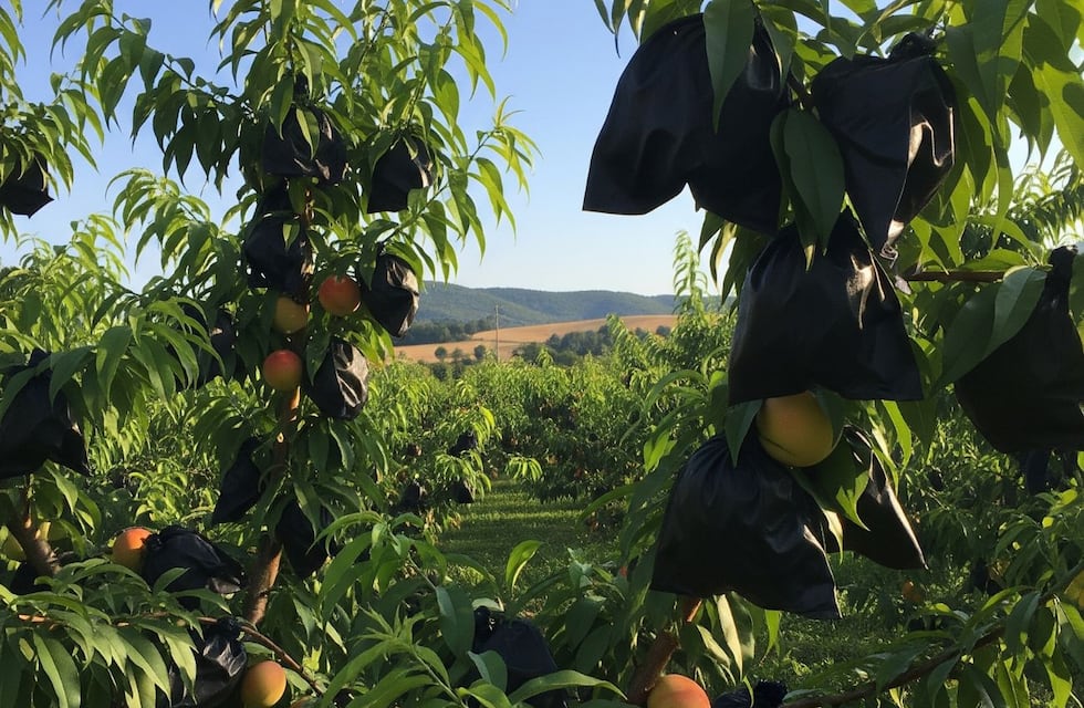 No es por moda: para qué sirve atar los troncos de los árboles frutales con bolsas negras