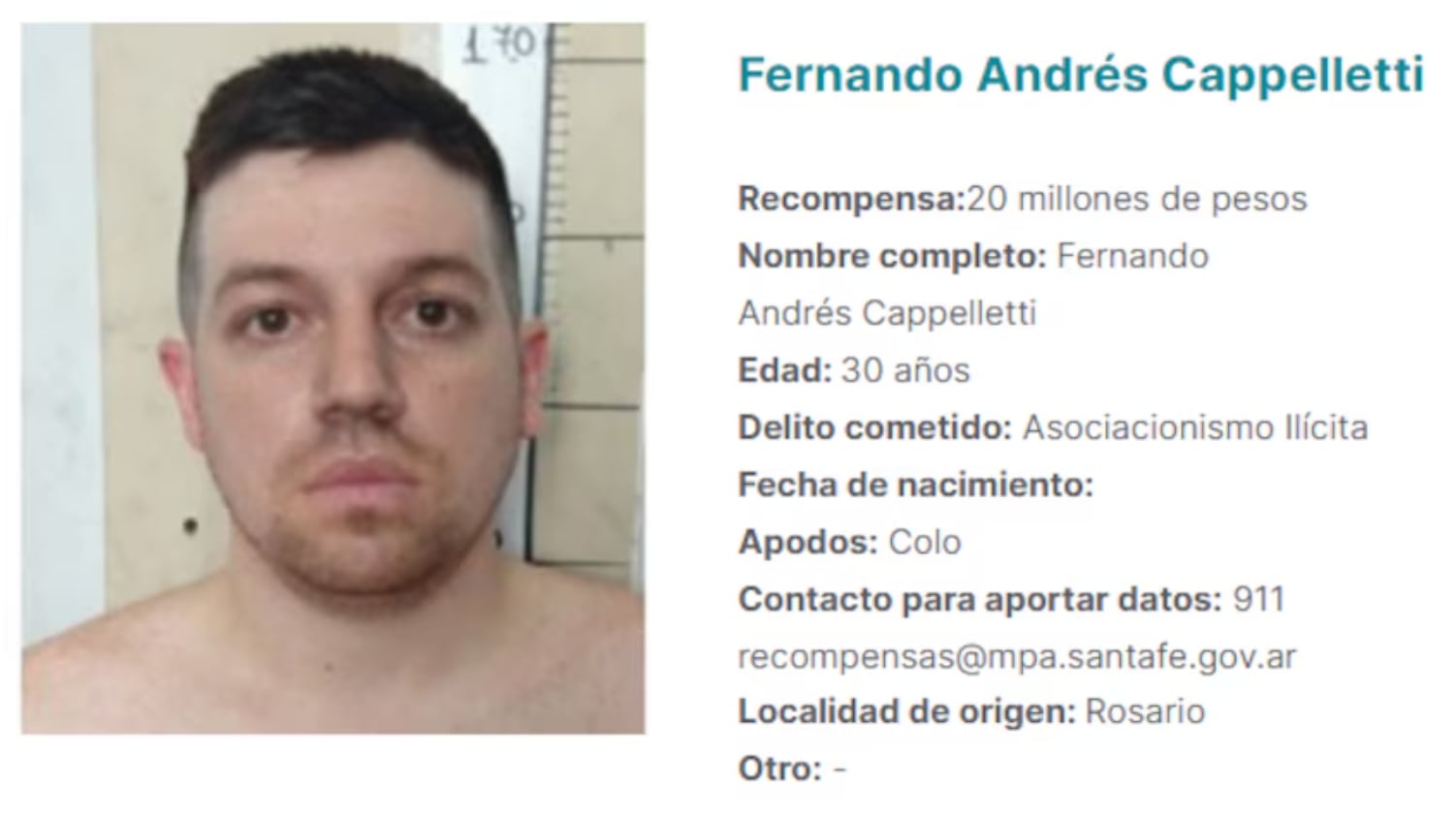 Colo Capelletti, nuevo integrante de los 10 prófugos más buscados