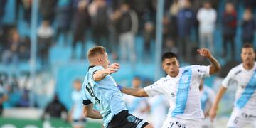Juan Barinaga se proyectó, entro al área rival y convirtió el 1-0 de Belgrano en lo que terminó con empate ante Temperley. (@Belgrano)