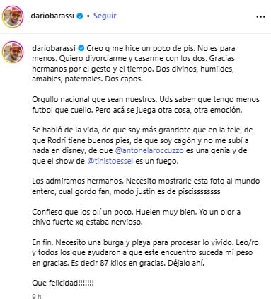 Darío Barassi tras conocer a Lionel Messi y Rodrigo De Paul.