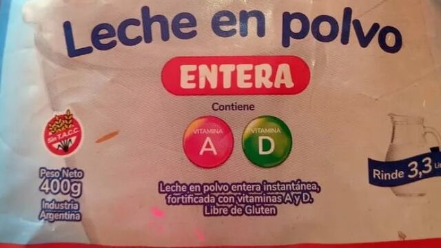 Recomendaron el retiro preventivo de la leche en polvo Reina del Prado.