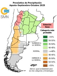 El pronóstico de precipitación para agosto, septiembre y octubre de este año.