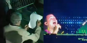 Un abuelo con su nieta en el Cosquín Rock.