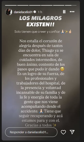 La feliz noticia sobre la salud de Thiago Medina