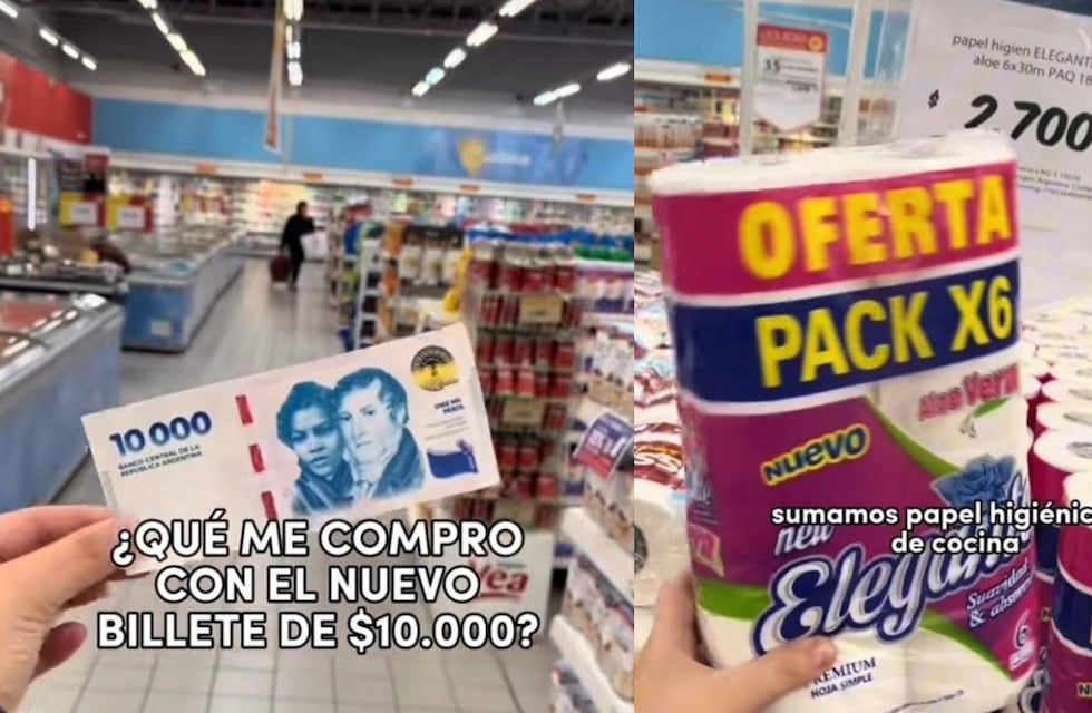 Mostró todo lo se puede comprar en el supermercado con el nuevo billete de $10 mil y abrió debate