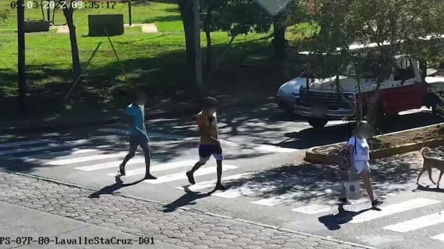 Cámaras de vigilancia captaron cuando dos hombre perseguían a una mujer y fueron detenidos.