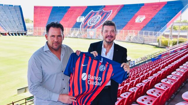 Dabove y Tinelli posando juntos en la presentación del DT en San Lorenzo (Foto: Twitter