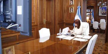 Cristina Kirchner, actual presidenta del Senado, en una audiencia clave por la causa "Dólar futuro". (Prensa Cristina Kirchner)