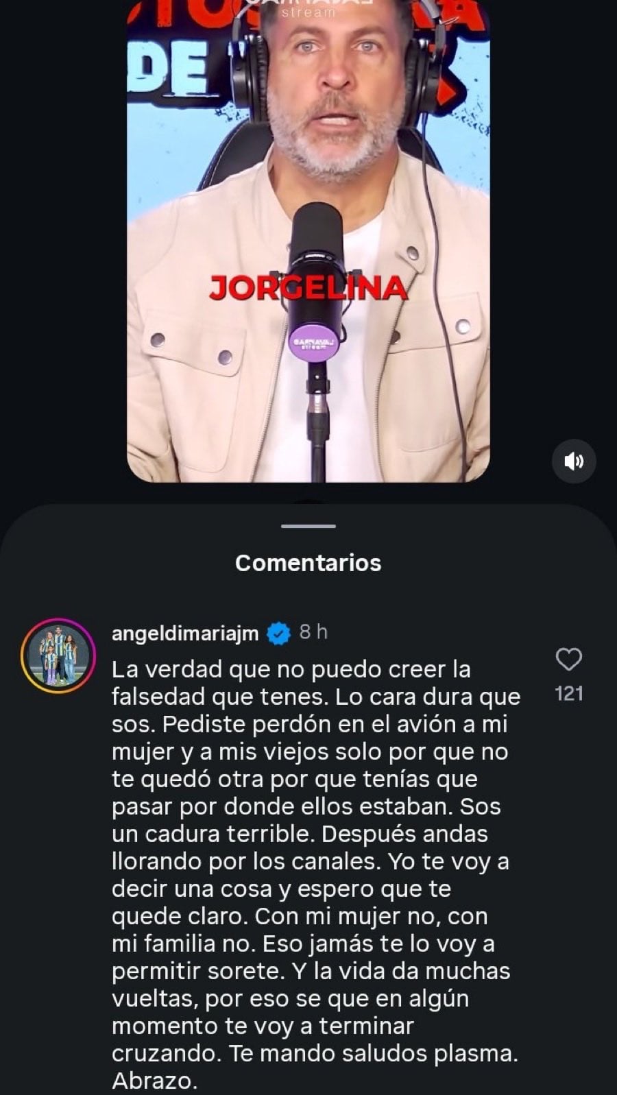 El furioso mensaje de Di María a Toti Pasman: "Con mi familia no"