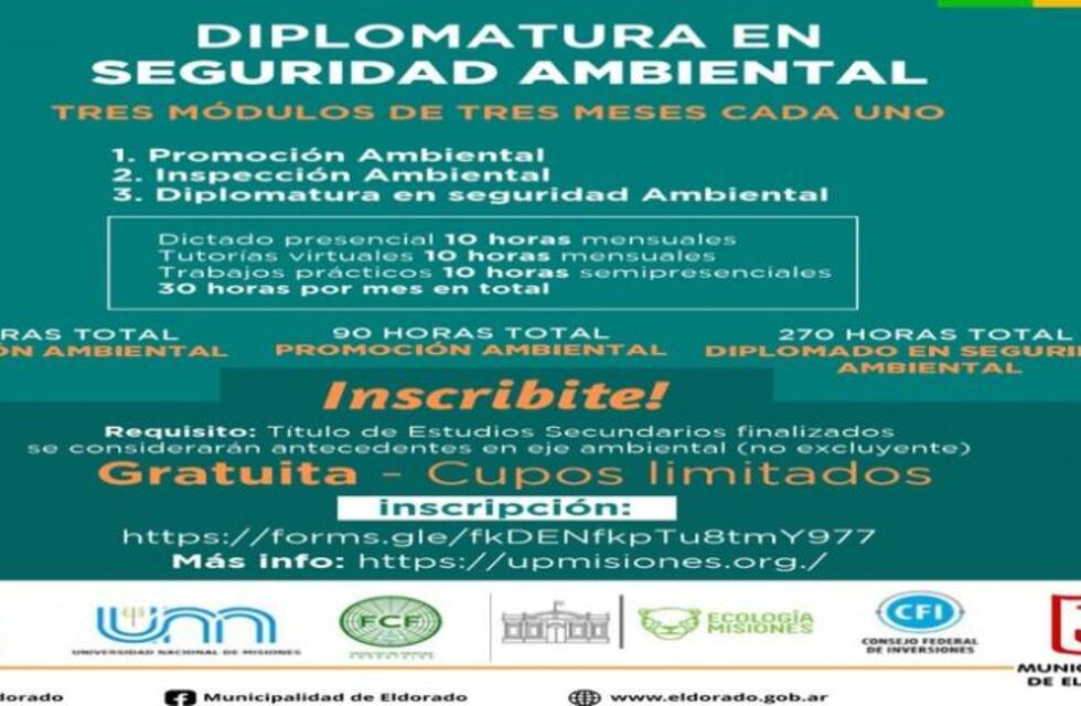Se dictará la Diplomatura en Seguridad Ambiental en Eldorado