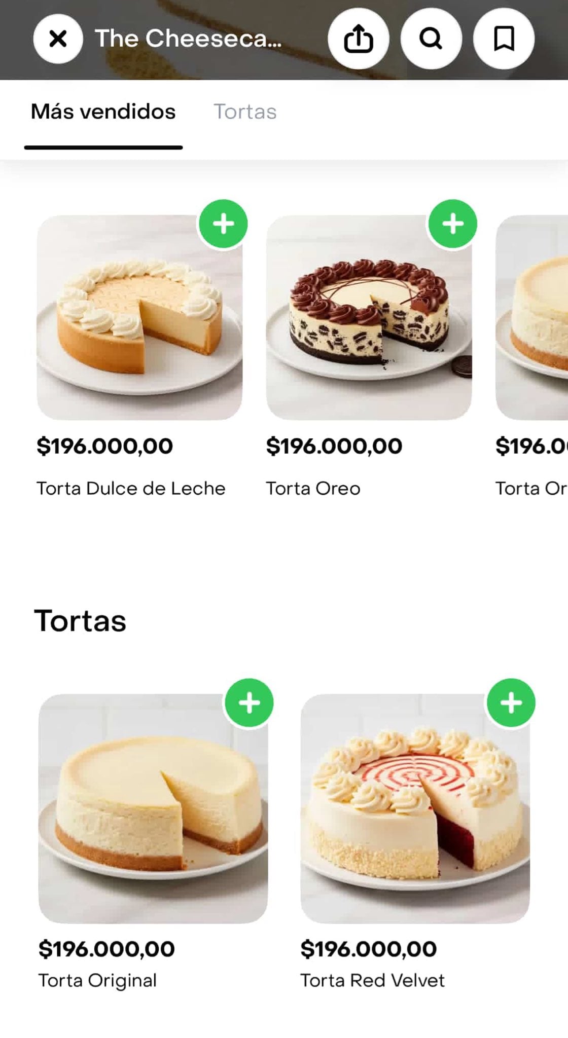 El precio de las tortas enteras.