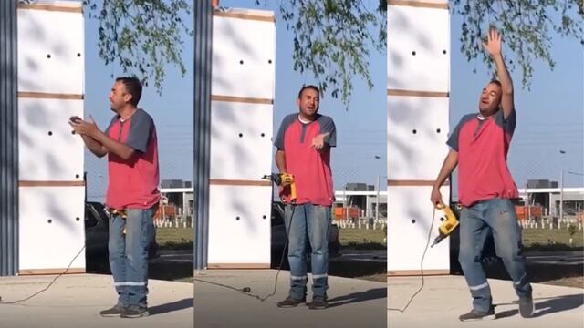 El obrero cordobés que interpretó un 'temazo' del cuartetero, en medio del trabajo.