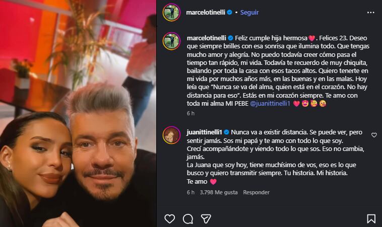 Publicación de Marcelo y respuesta de Juana.