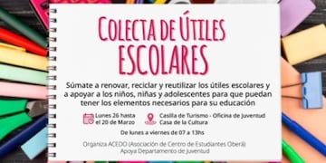 Colecta solidaria de útiles en Oberá