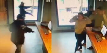 El violento asalto quedó filmado por las cámaras de seguridad del lugar. (Captura)