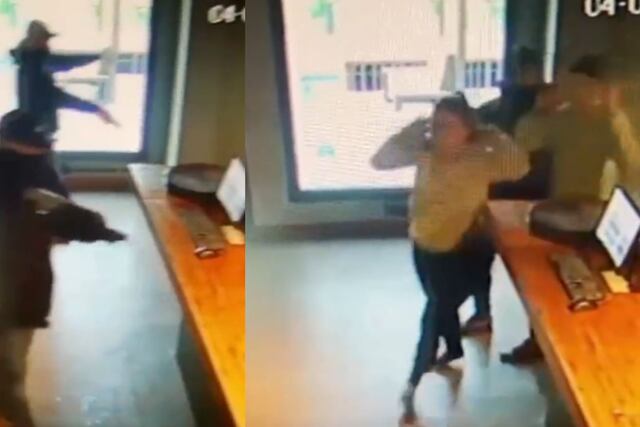 El violento asalto quedó filmado por las cámaras de seguridad del lugar. (Captura)