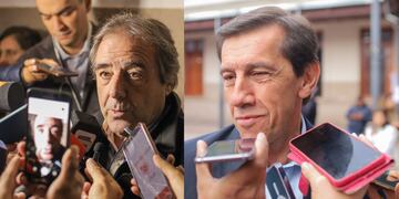 Alberto Bernis y Carlos Sadir, los candidatos del frente Cambia Jujuy, entrevistados por los medios tras emitir su voto.