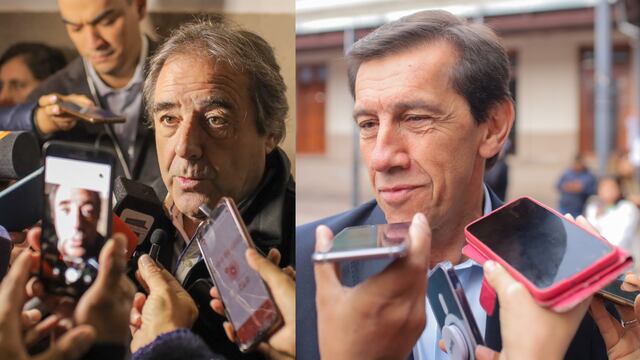 Alberto Bernis y Carlos Sadir, los candidatos del frente Cambia Jujuy, entrevistados por los medios tras emitir su voto.