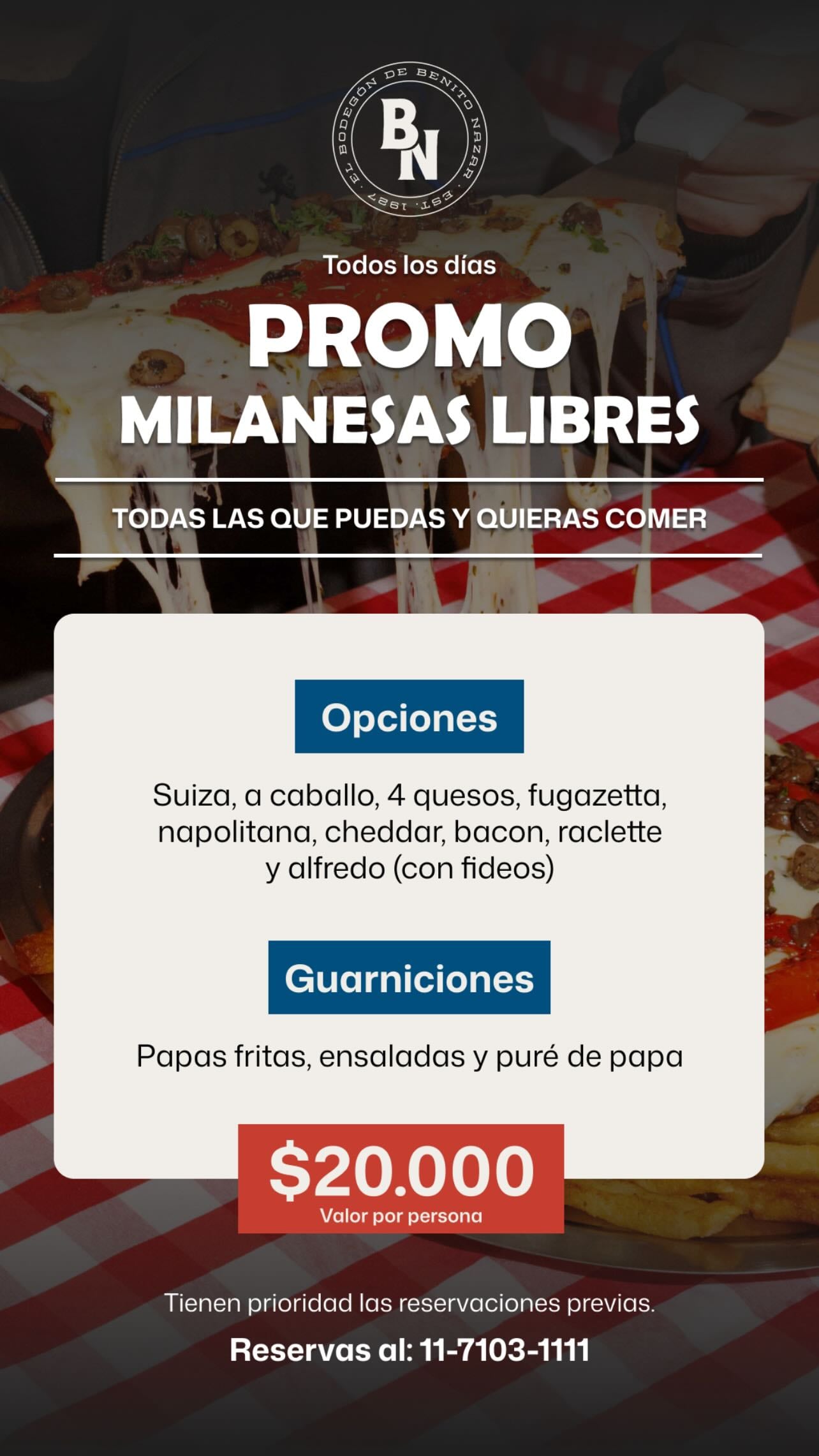 La promo de milanesas libres de El Bodegón de Benito Nazar