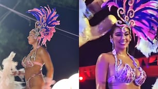María Gimena bailó con plumas y brillos en el carnaval.