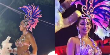 María Gimena bailó con plumas y brillos en el carnaval.