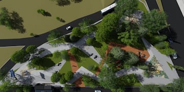 Imágen en 3 D del primer tramo del Parque de las Estaciones, la importante obra de remodelación del casco urbano iniciado por la comuna de Luján de Cuyo. Gentileza MLC