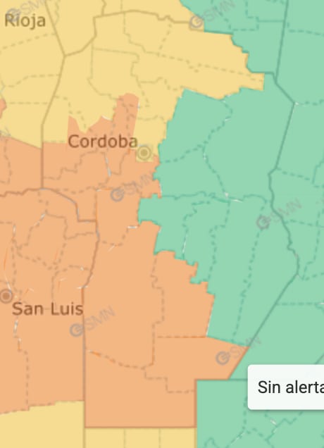 Alerta naranja y amarilla por vientos para Córdoba.