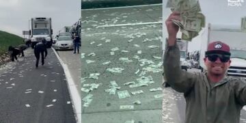 Lluvia de dólares en la autopista: chocó un camión que transportaba dinero y se desató un caos