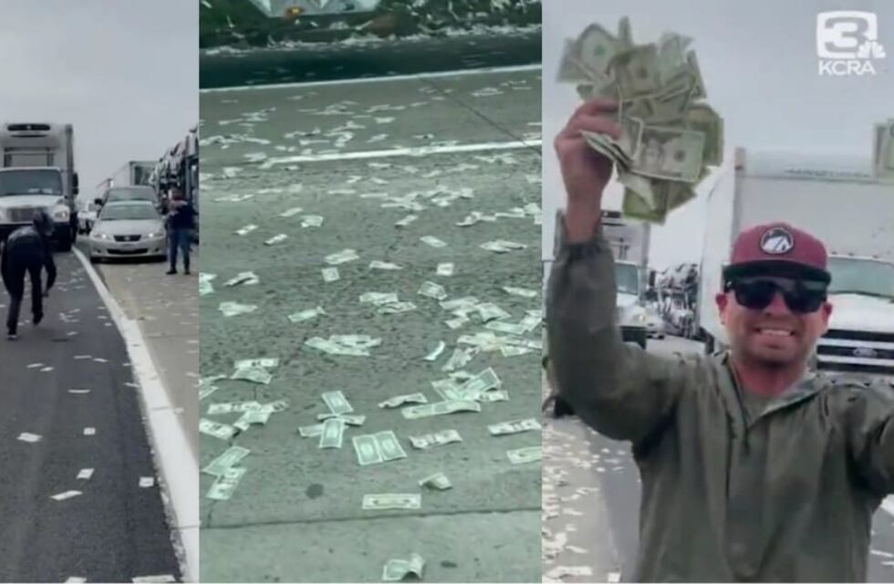 Lluvia de dólares en la autopista: chocó un camión que transportaba dinero y se desató un caos