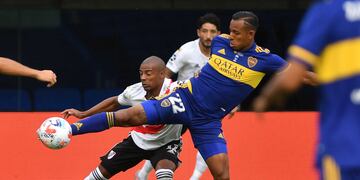 Telam, Ciudad de Buenos Aires, 14 de marzo de 2021: Escena del encuentro entre Boca Juniors y River Plate en La Bombonera, por el superclásico del fútbol argentino correspondiente a la quinta jornada de la Copa de la Liga Profesional de Fútbol .
Foto: Alfredo Luna/cf/Telam