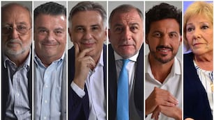 Elecciones 2023 en Córdoba: Aurelio García Elorrio, Rodolfo Eiben, Martín Llaryora, Luis Juez, Federico Alesandri y Liliana Olivero. (La Voz)