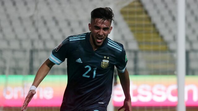 Nicolás González celebra su gol ante Perú.