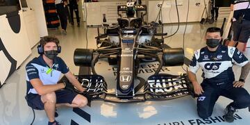 Gregorio Mandrini (de Leones) y Nicolás Bianco (de Marcos Juárez), los dos cordobeses en Alpha Tauri, de la Fórmula 1.