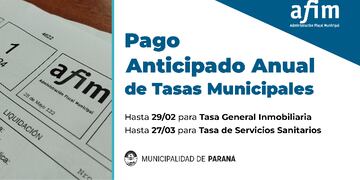 El pago de la Tasa General Inmobiliaria vencerá el 29 de febrero, mientras que la Tasa por Servicios Sanitarios el 27 de marzo.