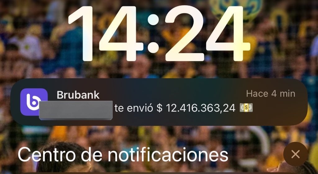 La transferencia bancaria que recibió Iara Broin.