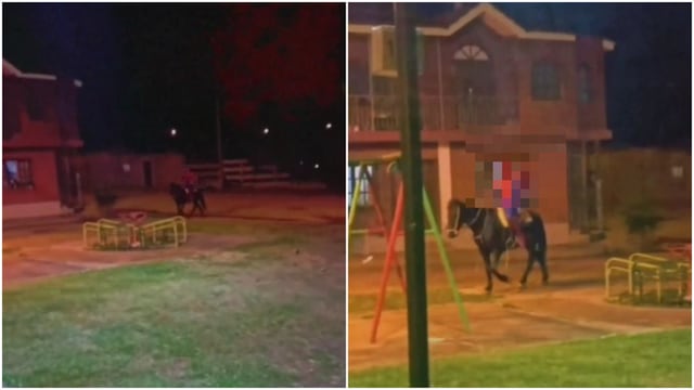 Así luce el hombre disfrazado de "Spider Man" que lleva los pedidos a caballo.