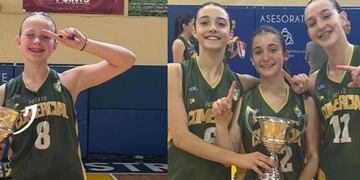 Magalí Weimann (Espora), Olivia Spagnolo, Emma Ortiz y Josefina Santiloni (Ateneo). Reforzaron a Comercial en el torneo "Sueños Dorados".