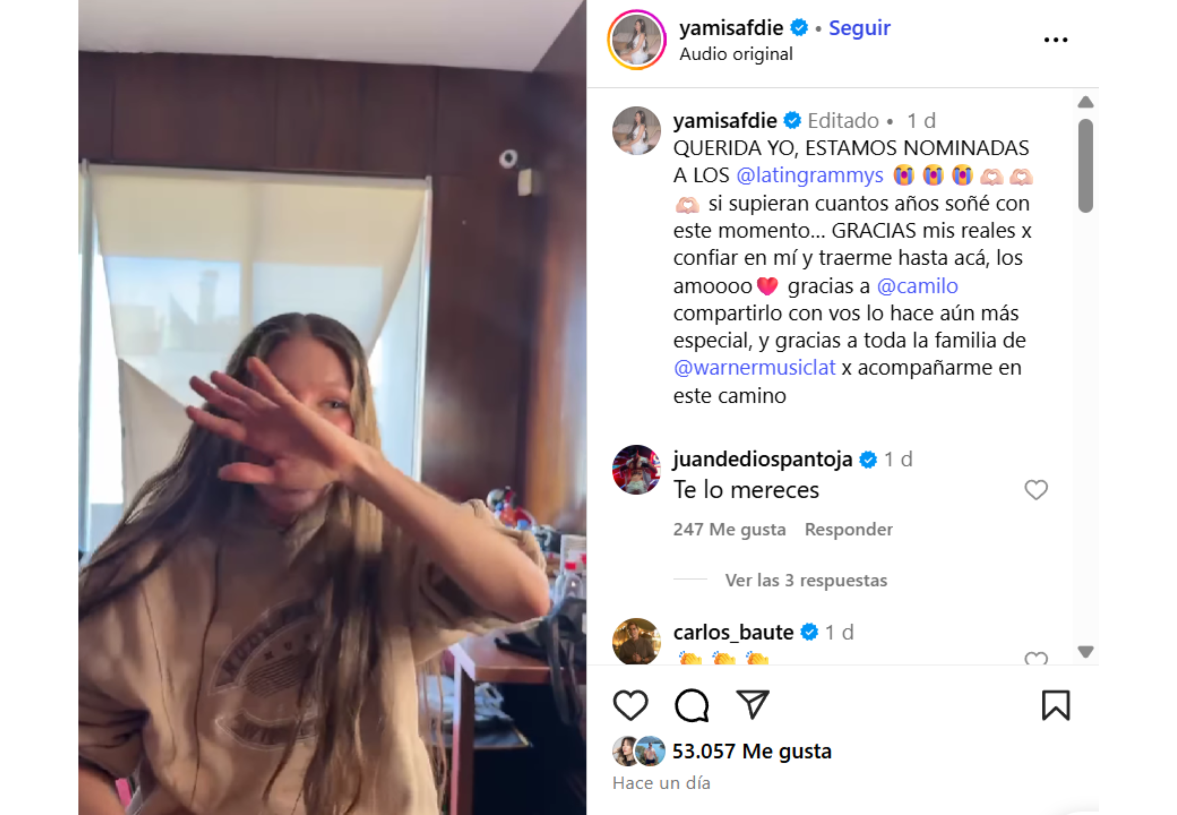Yami compartió su reacción al enterarse de la nominación.