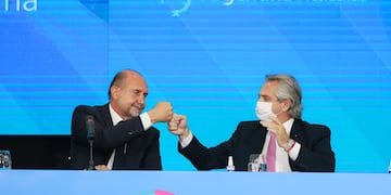 Alberto Fernández y Omar Perotti en Rosario. (Presidencia de la Nación)