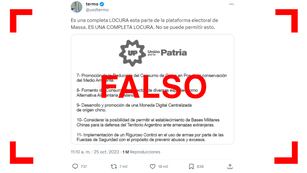 Es falso que la plataforma electoral de Unión por la Patria propone “reducir el consumo de carne y fomentar el consumo de insectos”.