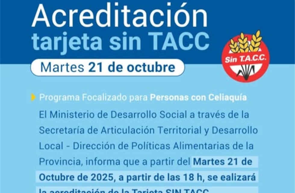 El Ministerio de Desarrollo Social anunció un refuerzo en la Tarjeta Sin TACC