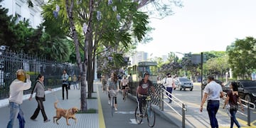Este es el esquema de la ciclovía de Avenida Del Libertador, que unirá Vicente López con Retiro y mantendrá las mismas características que la bicisenda de la avenida Jorge Newbery. Foto: Vía País.