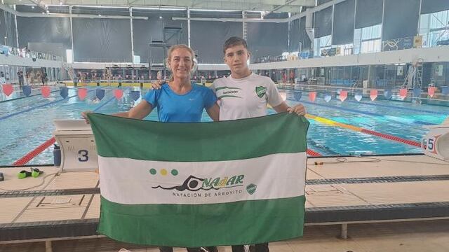 Maximiliano Meubry nadador Deportivo y Cultural Arroyito y profesora Paola Beiigveder