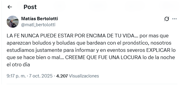 Un reconocido periodista de TN se quejó en vivo por la peregrinación de Luján en medio de la tormenta