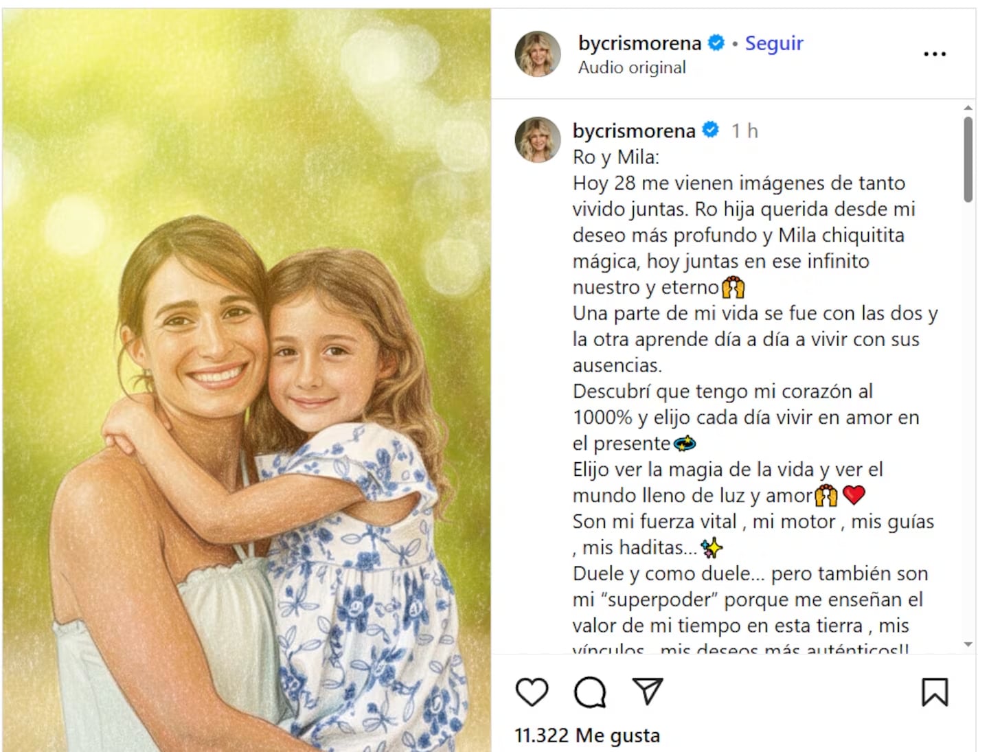 La imagen ilustrativa que compartió Cris Morena de su hija y su nieta