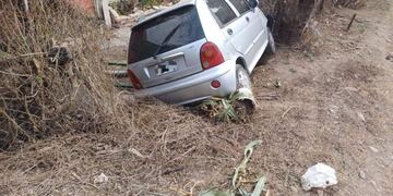 Cayó con su auto en un patio