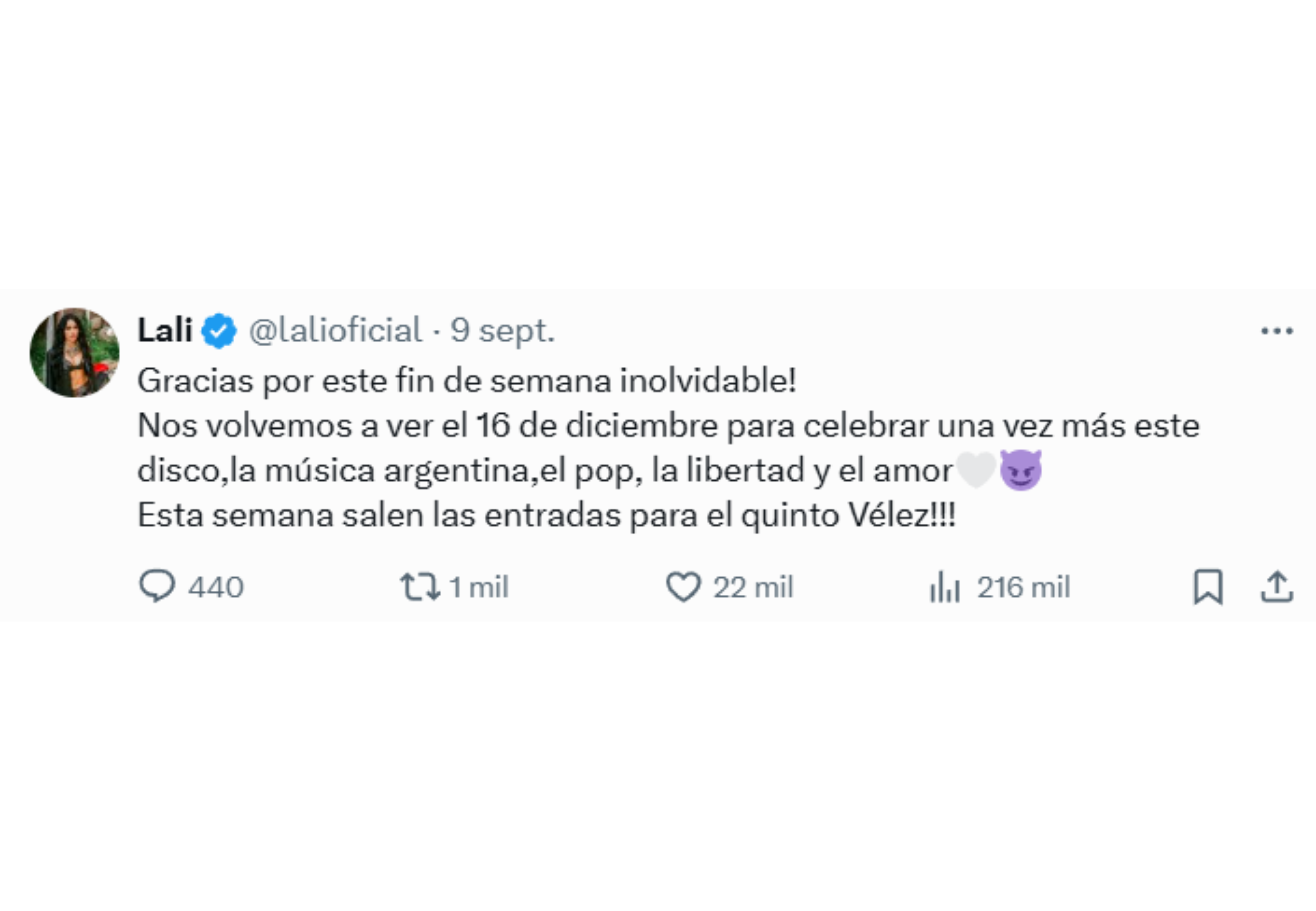 El agradecimiento de Lali.