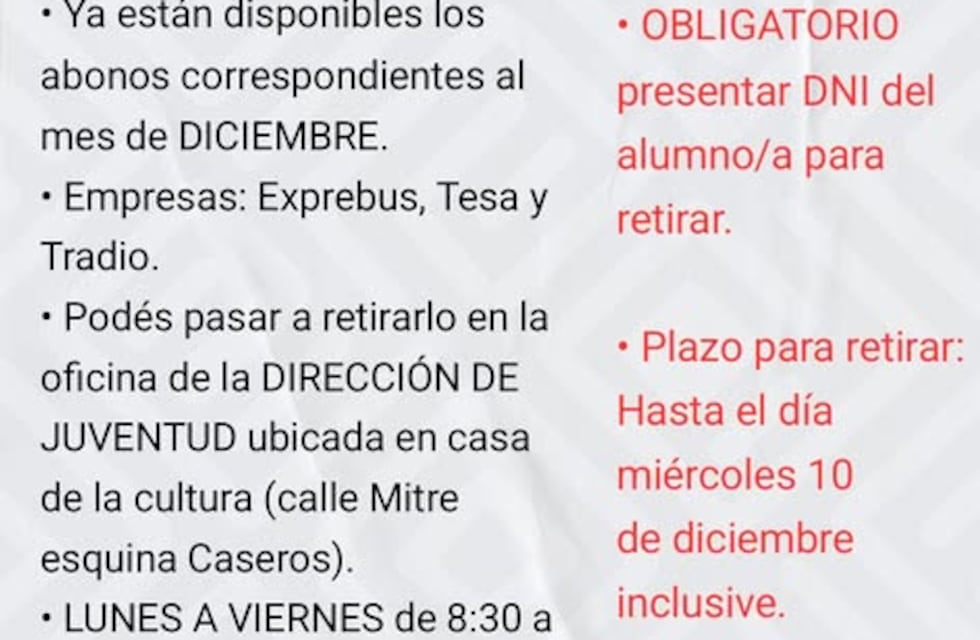 Transporte estudiantil: comenzó la entrega de abonos en Famaillá